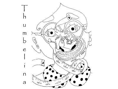 Illustration for "Thumbelina" by Hans Christian Andersen black book cover girl graphic illustration inch line white