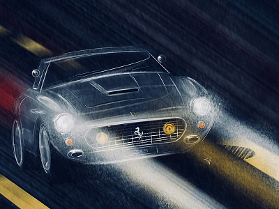 Vintage Ferrari in a dramatic rain car carsketch digital digitalpainting illustration industrialdesign productdesign sketch skill