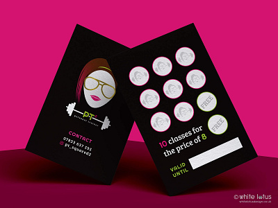 PT² Loyalty Cards barbell branding bright business cards fitness gym illustrator logo loyalty cards mockup neon personal trainer photoshop