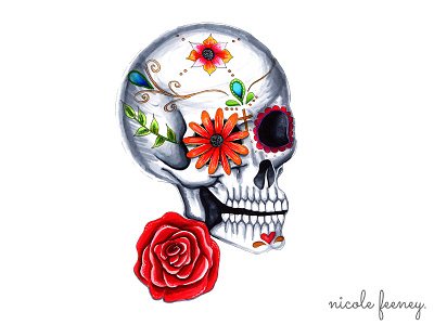Day Of The Dead Skull copic day of the dead floral flower halloween illustration markers rose skull sugar