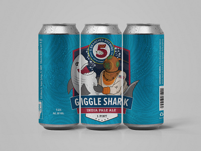 5BB Giggle Shark IPA Label Mockup badge design beer branding design flat hops illustration label design logo logos minimal packaging stars strips typography vector