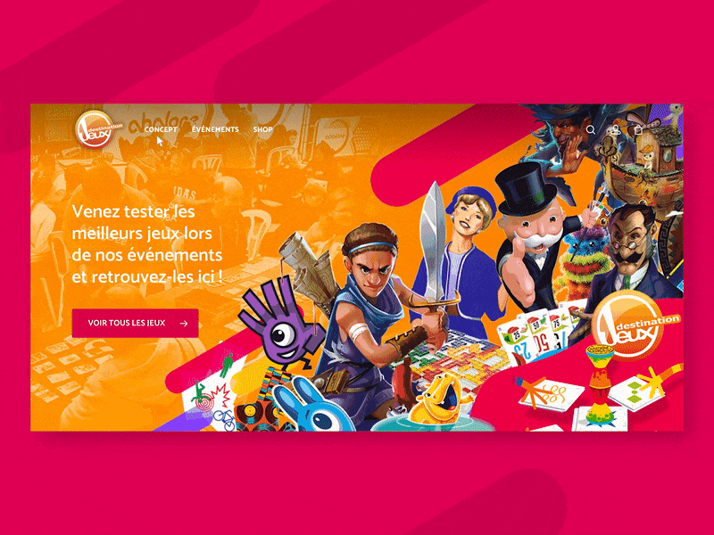 Destination Jeux — Homepage animation board game branding design event games homepage illustration interface parallax ui website