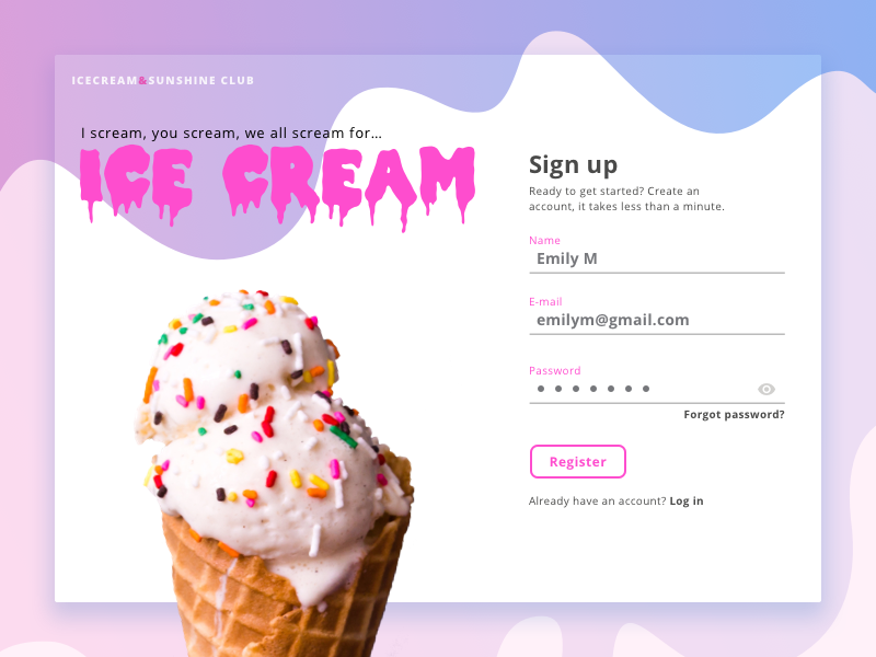 UI 10 week challenge - Desktop login and registration, week 1 by Emily  Marcom on Dribbble