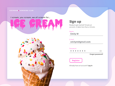 UI 10 week challenge - Desktop login and registration, week 1 design desktop gradient ice cream landing page login ombre registration typography ui vector web