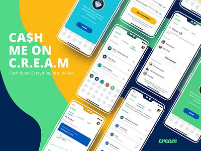 CREAM: Finance & Social Media Concept App badges branding cream credit design finance finance app friends gradient graph groups mobile money social media table ui