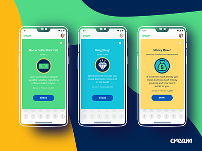 CREAM: Finance & Social Media Concept App badges design finance finance app finance business mobile mobile app social app ui web app