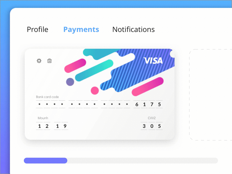 Payments settings bank dailyui payments profile scroll settings visa white