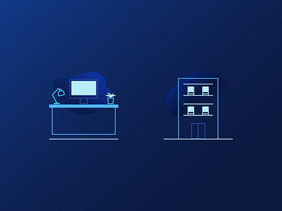 Icons blue building desk icons