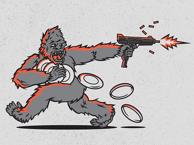 Monkey with uzi gun flying disc gorilla gun illustration monkey print ultimate frisbee uzi