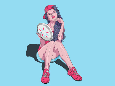 Girl with frisbee disc adobe illustrator baseball cap blue flying disc frisbee girl hiphop illustration print tshirt vector