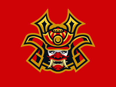 Rage adobe illustrator branding design gold helm japan logo mask red samurai sports design sports logo team ultimate frisbee vector