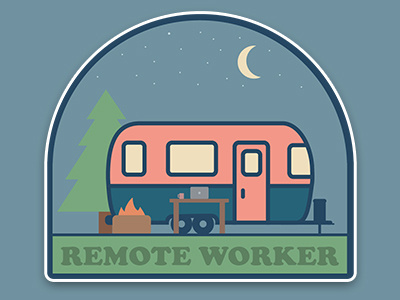 Remote Worker badge blue camper design flat graphic design illustration logo nature night print remote