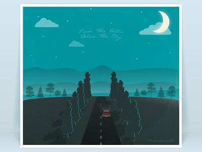 From The Hills Below The City album band car cartoon clouds hills moon music night road sticker vector