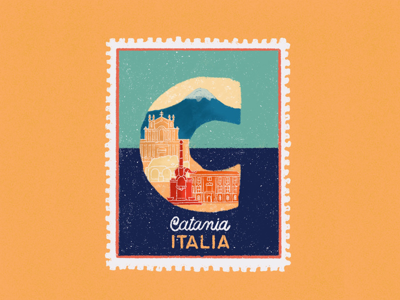 Cities stamps series - Catania, Italy colors lettering illustration art oldfashion pastel traveling map travelling city vintage stamp typography handdrawn drawing procreate illustration