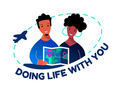 Doing life with you airplane black blue flight fun icon iconic illustration illustrator logo plane travel travelblogger world worldmap