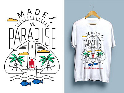 IRONMAN 70.3 t-shirt - unused proposal beach branding fish illustration ironman lanzarote lighthouse palmtree paradise sun triathlon tshirt tshirt design typography