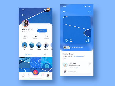 Instagram Redesign Concept apps blue detail image detail page flat desig flat designs gallery instagram mobile mobile app mobile design mobile ui photo profile profile page