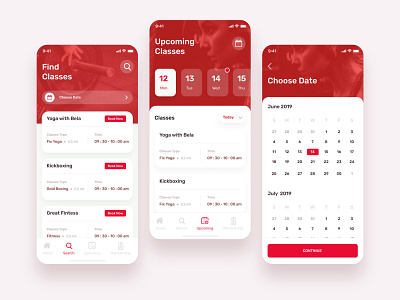 Fitness Classes Mobile Apps calendar design fitness ios mobile mobile app red ui yoga