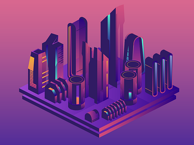 Isometric city ambience city gradient isometric light night vector