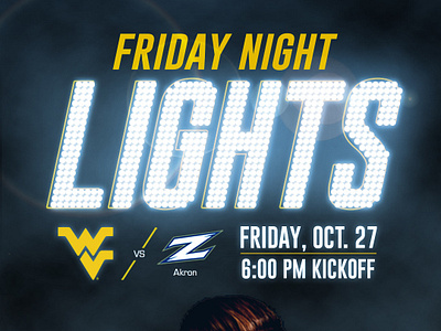 WVU Men's Soccer: Friday Night Lights - Announcement Graphic branding college design futbol graphic graphic design logo soccer sports type typography vector west virginia wvu