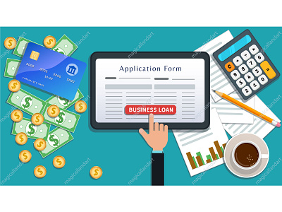 Small business bank mortgage loan application bank business calculator card coin credit deposit estate financial loan magicallandart managment market mortgage online payment reseach small vector