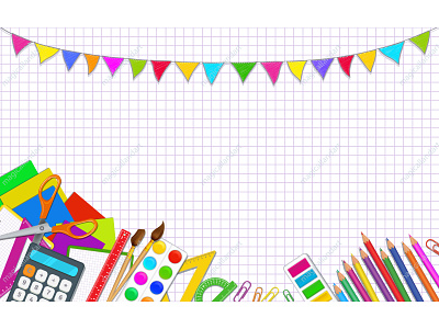 School supplies background banner brush business calculator design education flat grid learning magicallandart paint paper school stationery store supplies vector web welcome