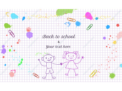 Concept of Back to School back boy business children childrens clip doodle drawn education girl grid hand kids magicallandart notepad online school shop splash to