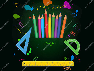 Back to school banner back business chalkboard diacount education learn magicallandart office paint pencil protractor ruler school shop splash store study supplies to vector