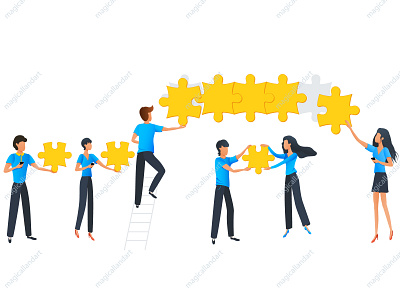 Teamwork business concept. business character conference elements flat group magicallandart man management meeting office people project puzzle solution strategy team teamwork woman work