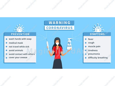 Coronavirus covid-19 infographic vector concept. corona coronavirus covid covid19 disease female flat health healthcare infection magicallandart masks medical prevention protection spread symptoms tips virus woman