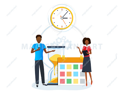 Concept of time management business finance magicallandart man management meeting office optimization organize people plan process productive project schedule strategy task team time woman