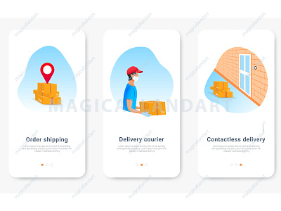 Safe contactless delivery order app box business contactless delivery flat gps magicallandart man mask mobile online order people safe service shipping store trasking vector