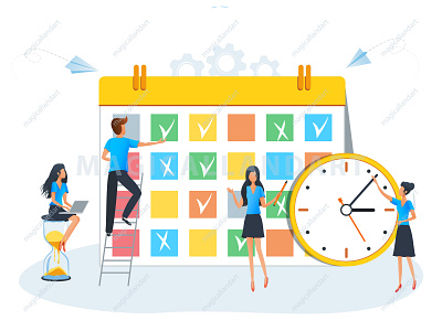 Business planning and effective time management board business calendar character cloud flat illustration magicallandart management office planner task team vector