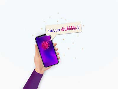 Hello Dribbble adobe illustrator app branding design dribbble flat hand hellodribbble illustration illustrator iphone x logo smartphone speech bubble vector web website