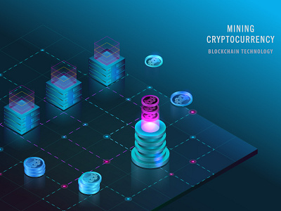 Cryptocurrency and Blockchain concept. Farm for mining bitcoins. adobe illustrator banking bitcoin blockchain coin commerce cryptocurrency data digital exchange farm glossy illustrator isometric market minig money server storage vector