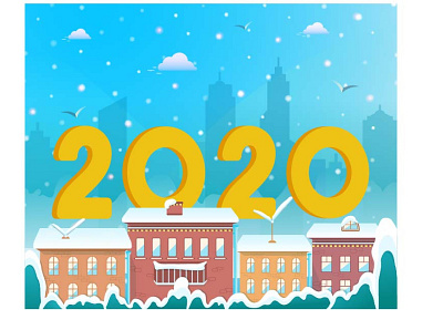2020 New Year city winter background 2020 adobe illustrator background building christmas city design flat gold illustration new year number snow town vector village