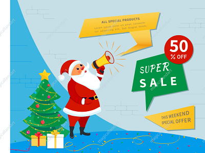 Santa Claus with megaphone, sale banner