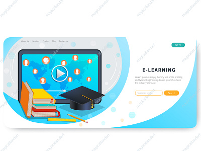 Online education app background art cartoon course design designs distance e learning education flat learning magicallandart online page service tablet template vector web webinar