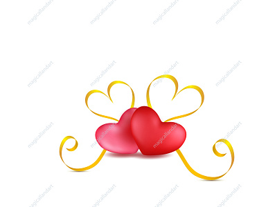 Two pink and red hearts with 14 3d banner day design february greeting happy hearts magicallandart pink poster realistic red ribbons stripes vector velentine velentines wedding