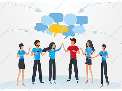 Group of business people bubble business character chat communication conference conversation corporate dialogue magicallandart man people social speech team vector woman