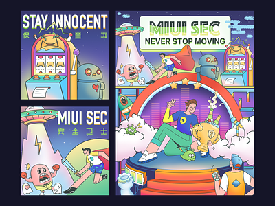 Illustration For MIUI SEC celebrate character flat game illustration machine safe