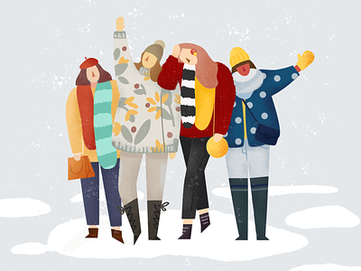 Friends in snow flat friendship girl illustration sisters snow winter