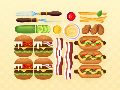 American Food design flat food illustration noise ui