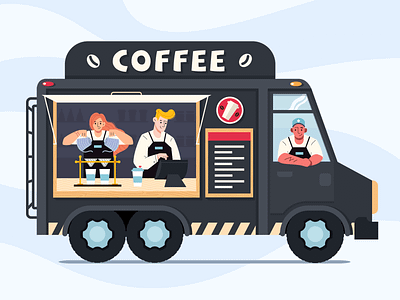 Moving cafe cafe car character coffee flat illustration ui
