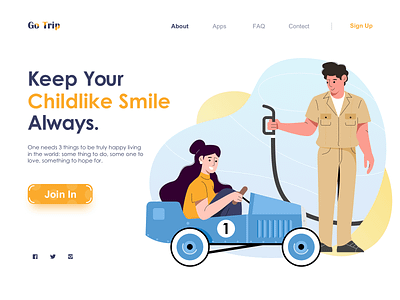Keep Your Childlike Smile car character child flat illustration travel ui web