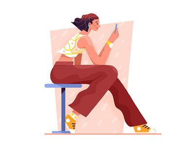 A girl playing phone character flat girl illustration man ui
