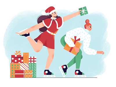 Merry Christmas character christmas flat gift girl illustration presents skating winter