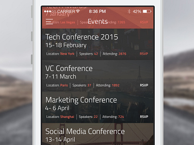 Events App app application design event events flat grey igor igor bogdanovski iphone mobile red