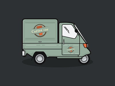 Piaggio Ape Coffee Car brown car coffee dark green illustration orange piaggios