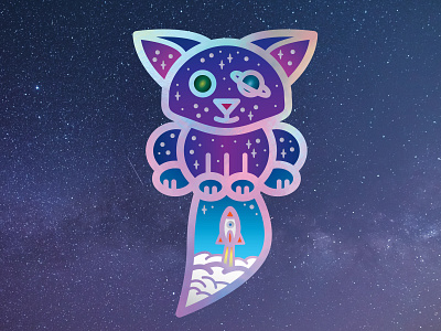 Space Fox contest fox holographic illustration space spaceship stars sticker mule stickers